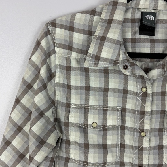 The North Face Cabincore Casual Plaid Long Sleeve Snap Front Shirt Large Grey - Picture 5 of 15
